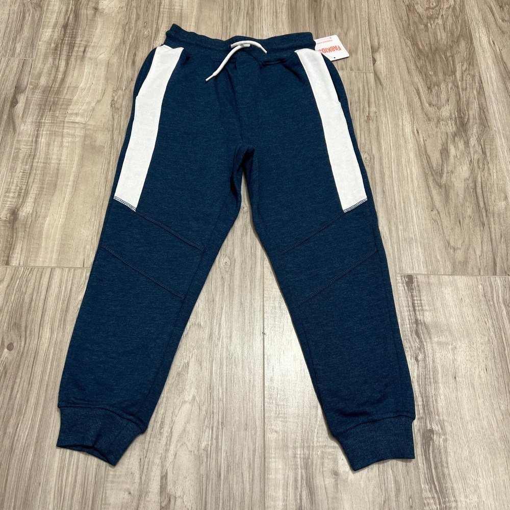 FabKids Jogger Sweatpants Size S 6/7 Blue Heather Fleece White Side Stripe